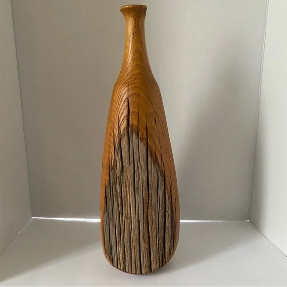 Mid Century Live Edge Wood Vase Hand Turned Wood Vase California Wooden Bottle - Picture 6 of 17